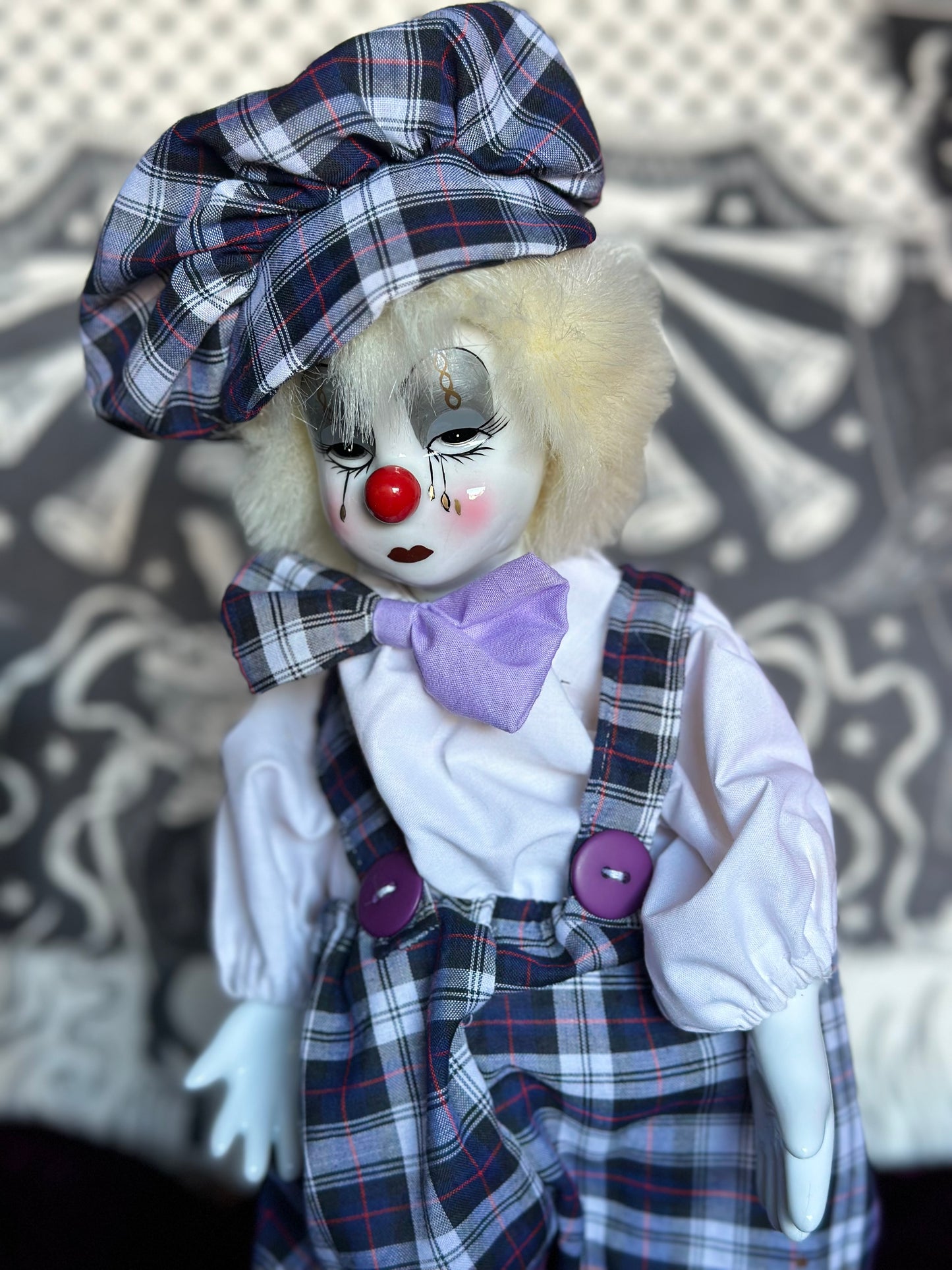 Vintage musical creepy clown doll